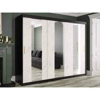 Šatní skříň Moderní posuvná skříň Nonnus 250 Pole, Úložný prostor: ne, Barva: černá matná / bílá mramor MIRJAN 5903211109560