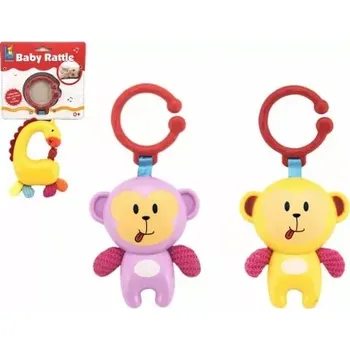 Hračka pro nejmenší Chrastítko žirafa/opice plast 19-21cm mix barev na kartě v sáčku 0m+