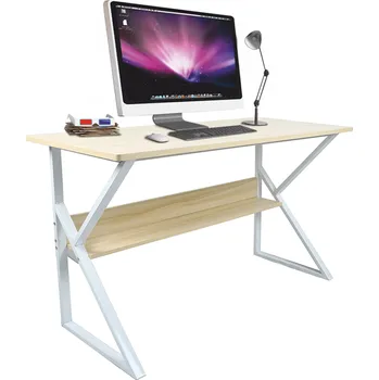 Psací stůl Psací stůl TARCAL 100 s policí, lamino dub přírodní a kov bílý lak