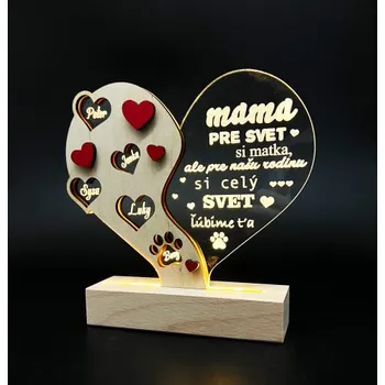 Gravírování Srdce na stojanu dřevo & akryl s LED podsvícením