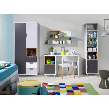 Dětský pokoj Souprava nábytku pro mládež Ziturko VI, Barva: bílá / grafit / šedá / dub Lefkas MIRJAN 5903211142901