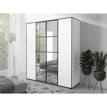 Šatní skříň Šatní skříň se zrcadlem Birelto I 180 4D, Barva: bílá / bílá + černá MIRJAN 5903211197710