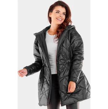 Dámská parka Dámská prošívaná bunda s kapucí na zip A540 Barva: Černá, Velikost: S/M