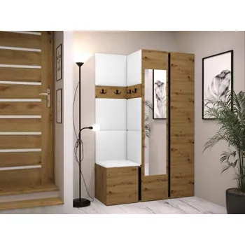 Předsíň Tavasz XXVI, Barva: dub artisan / dub artisan + černá, Barva látek:: ekokůže Soft 017 (bíla) MIRJAN 5903211169946