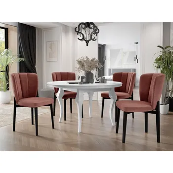 Nábytek Oválný rozkládací stůl se 4 židlemi ST106 08, barva: černá, Barva stolu: bíly lesk, Potah: Magic Velvet 2258 MIRJAN 5903211307508