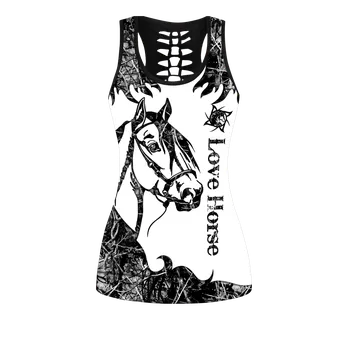 Sportovní set s potiskem kůň top + legíny Velikost: 3XL, Barva (Varianta): tílko