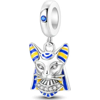 Přívěsek Charm Sterlingové stříbro 925 Starověká Egyptská kočka, přívěsek na náramek cestování