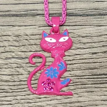 Řetízek Dětský růžový řetízek s kamínky - kočka