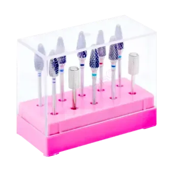 Umělé nehty Stojan / krabička na frézy uzavíratelný(na 10 fréz) - růžový