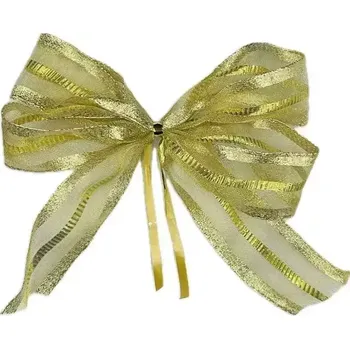 Stuha Mašle velká zlatá GOLD LINE transparentní, velká 14 x 16cm (Ručně vázaná látková mašle, stuha lurexová, zlatá lesklá, transparentní)