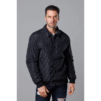 Prošívaná bunda s límcem pro muže - Černá J.STYLE, odstíny černé L i392_21874-43