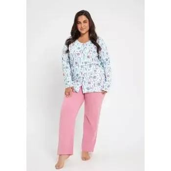Dámské pyžamo Taro, dámské propínací pyžamo 3009-Valencia, dlouhý rukáv, světle modrá, vel. XXL