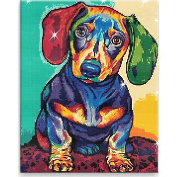 Diamantové malování Diamantové malování - Jezevčík v barvách - 40x50 cm, plátno vypnuté na rám - CZ výroba