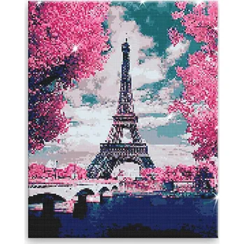 Diamantové malování Diamantové malování - Eiffelovka v růžové - 40x50 cm, bez dřevěného rámu - CZ výroba