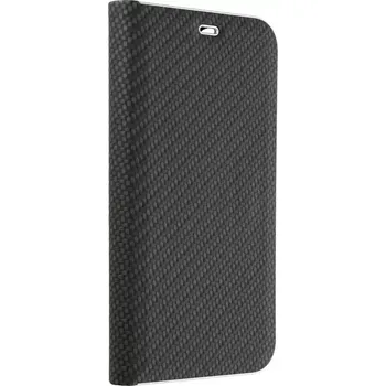 Pouzdro na mobilní telefon Luxusní flip pouzdro Luna Coolcase Carbon na mobil Samsung Galaxy A55 5G Černé (Flipové knížkové vyklápěcí luxusní Luna pouzdro na mobilní telefon Samsung Galaxy A55 5G Černé)