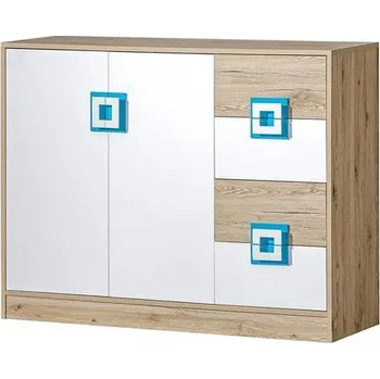 Komoda Komoda Niczi 120 NI08, Barva: dub světlý / bílá + tyrkysová MIRJAN 5902928238518