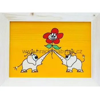 Dekorace do dětského pokoje Ručně malovaný dřevěný obrázek Sloni 25 x 33 cm