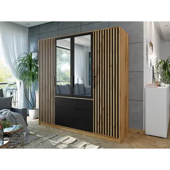 Nábytek Šatní skříň Lily Lux D4, Barva: dub wotan / černá + dub wotan, Nástavec: Ne MIRJAN 5903211207280