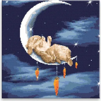 Diamantové malování Diamantové malování - Spí na měsíci - 40x40 cm, bez dřevěného rámu - CZ výroba