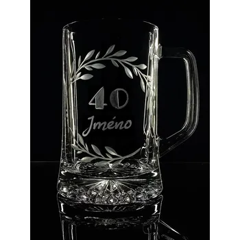 Sklenice Půllitr k 40-tinám, s vlastním jménem - ručně ryté (broušené)