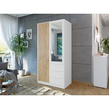 Nábytek Šatní skříň Lily Lux D2, Barva: bílá / bílá + dub wotan, Nástavec: Ne MIRJAN 5903211214899