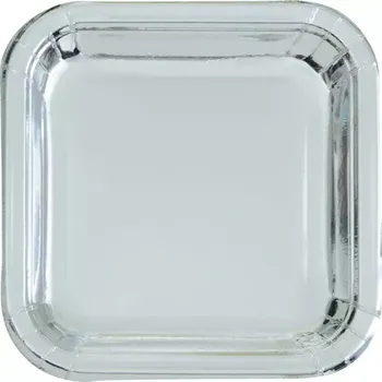 Talíř Talířky papírové čtverec - lesklé stříbrné 23x23cm, 8ks (Talířky papírové čtverec - lesklé stříbrné 23x23cm, 8ks)