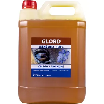 Rostlinný olej Lněný olej pro koně Glord 5l (Panenský za studena lisovaný olej, nejlepší cena a kvalita)