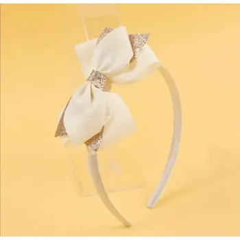 Dětská čelenka s mašlí se zlatým zdobením béžová (Vlasové doplňky )