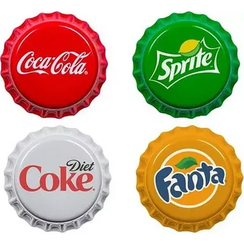 AUTOMAT Coca Cola uzávěry na láhve Coca Cola, Sprite, Diet Coke a Fanta Orange - Unikátní sada 4 stříbrných mincí (4×6 g)