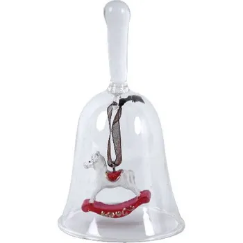 Zvonek s koníkem, skleněný s dřevěným koníkem, 7x12x7cm|Ego Dekor