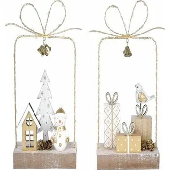 Vánoce Dekorace LED s mašlí sněhulák/dárky, přírodní, 18x27x6cm, balení obsahuje 2 kusy!|Ego Dekor