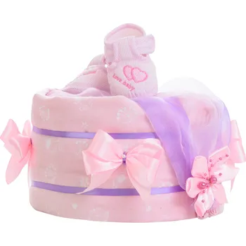 plenkový dort Dort z plínek - Plenkovky.cz Jednopatrový plenkový dort pro dívky - růžovo fialkový 1 1