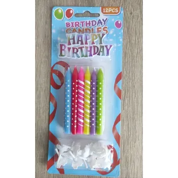 Dortová svíčka Dortové svíčky 12ks a nápis Happy Birthday