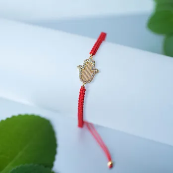 Náramek Pletený náramek macrame Hamsa Ruka Fatimy Golden - červený
