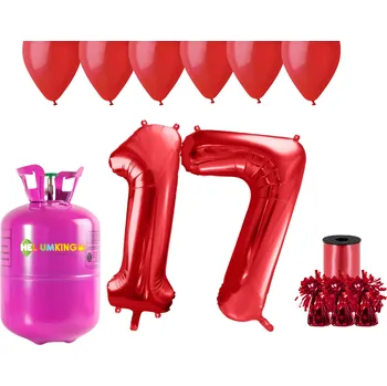 Helium do balónku HeliumKing Helium párty set na 17. narozeniny s červenými balónky