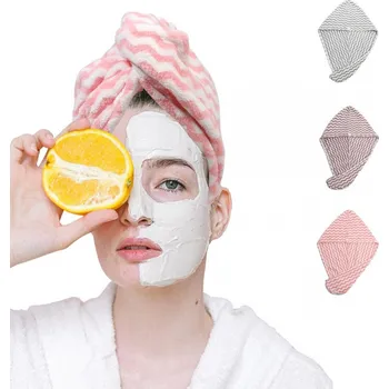 Kono 3 ks turban - ručník na vysušení vlasů z mikrovlákna - 3 barvy - vlnky HAIR-TURBAN-3