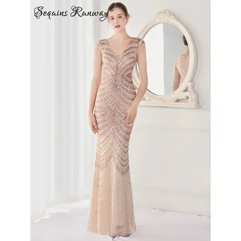 Dámské šaty Dlouhé plesové šaty Sequins SQ673 Barva: Zlatá, Velikost: M