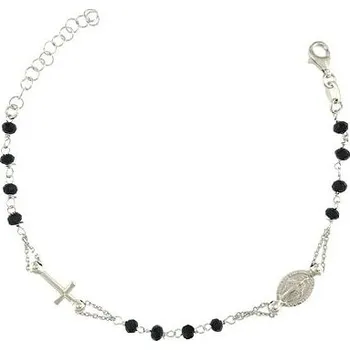 Náramek Stříbrný náramek růženec s černými korálky délka náramku 17+3cm