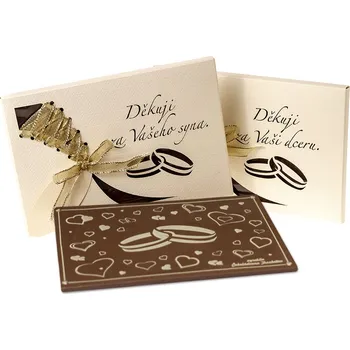 Čokoláda Čokoládovna Troubelice Čokoláda SVATBA "DĚKUJI ZA SYNA"- perleť prstýnky, 120g Varianta: hořká 75%
