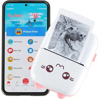 Mobilní telefon Fototiskárna mini - černobílý termotisk - růžová