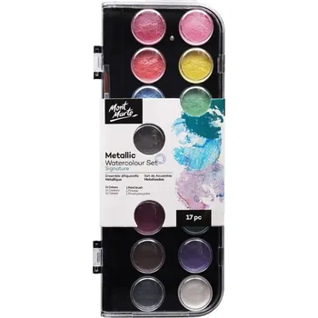 Vodová barva Mont Marte PMHS-0091 Metalické vodové barvy sada 16ks + štětec