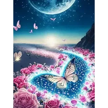 Diamantové malování Diamantové malování/Huacan - Motýl mezi růžemi