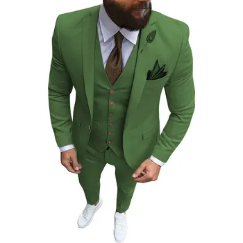 Svatební pánský oblek 3v1 Tuxedo sako, vesta a kalhoty Barva: Olivová, Velikost: 3XL