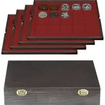 Dřevěná kazeta CARUS pro 80 mincí do Ø 47 mm Lindner Barva sametu: Červená