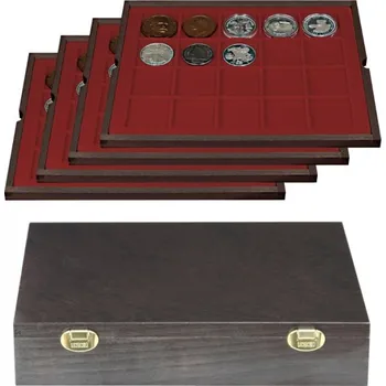 Obal pro sběratelský předmět Dřevěná kazeta CARUS pro 80 mincí do Ø 47 mm Lindner Barva sametu: Červená