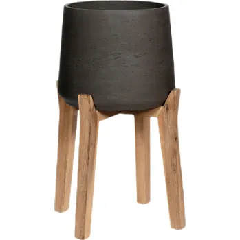 Květináč Patt Black Washed (Feet High) M - Ø 16 cm / V 34 cm