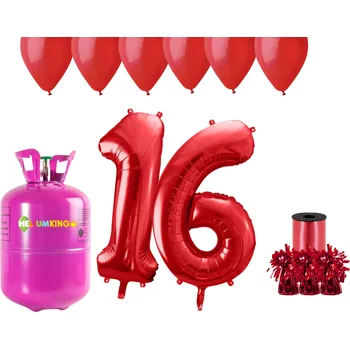 Helium do balónku HeliumKing Helium párty set na 16. narozeniny s červenými balónky