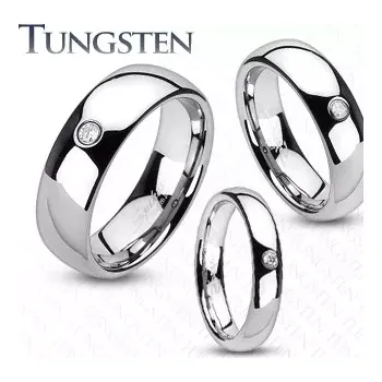 Prsten Wolframový prsten stříbrné barvy, vsazený čirý zirkon - Šířka: 4 mm, Velikost: 51