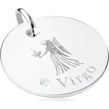 Přívěsek Plochý a kruhový přívěsek, stříbro 925, znamení PANNA, blyštivý zirkon