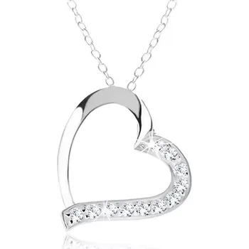 Náhrdelník Stříbrný náhrdelník 925, kontura srdce, čiré zirkony na jedné polovině